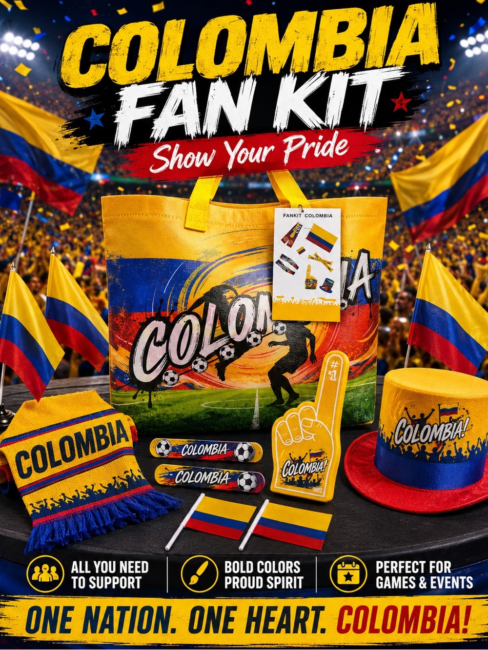Colombia Fan Kit Scarf & Accessories - Yellow/Blue/Red